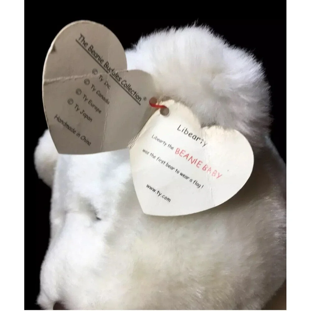 Ty‎ Beanie Buddies LIBEARTY White Plush Buddy Teddy Bear USA Flag Ribbons 2000